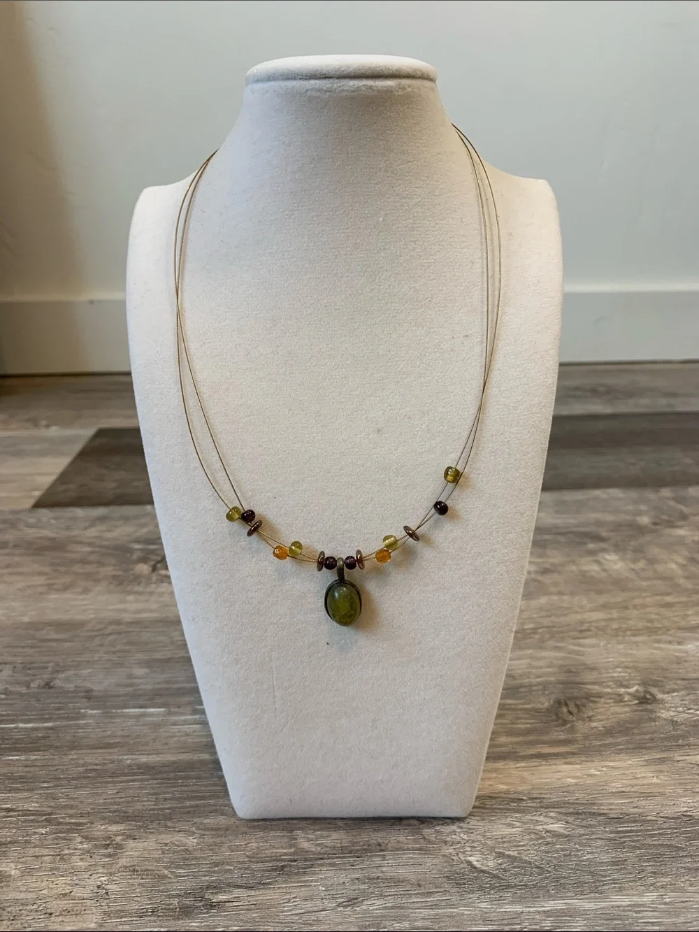 Olive Green Bead Pendant Necklace